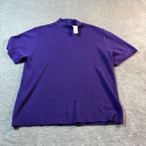 Vtg Koret Womens Short Sleeve Pullover Sweater Purple Knit Ribbed Grandma Cozy L